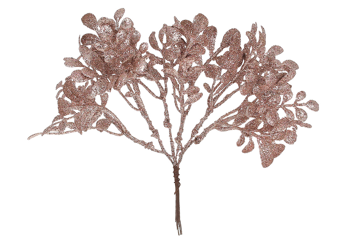 Пучок листя в гліттері рожевий, 19см