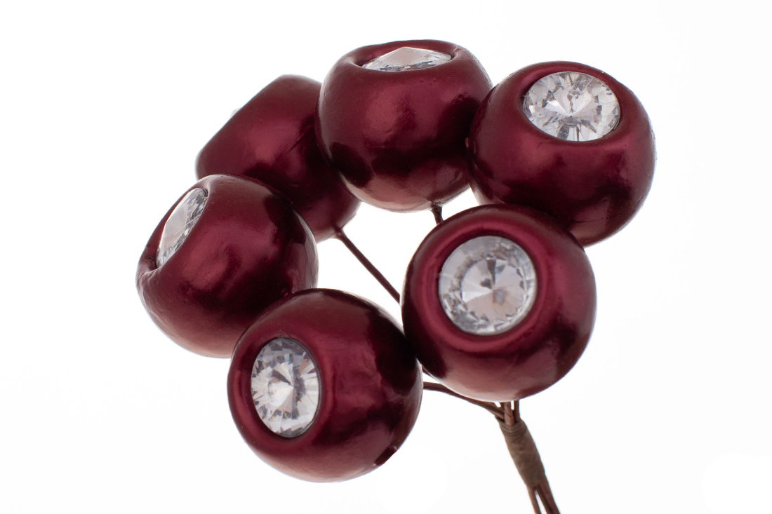 Пучок перламутрових ягід із кристалами 6шт, 12см, колір - бургундія