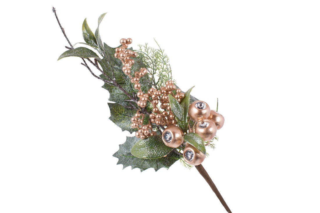 Гілка із золотих ягід з кристалами та листям, 38см