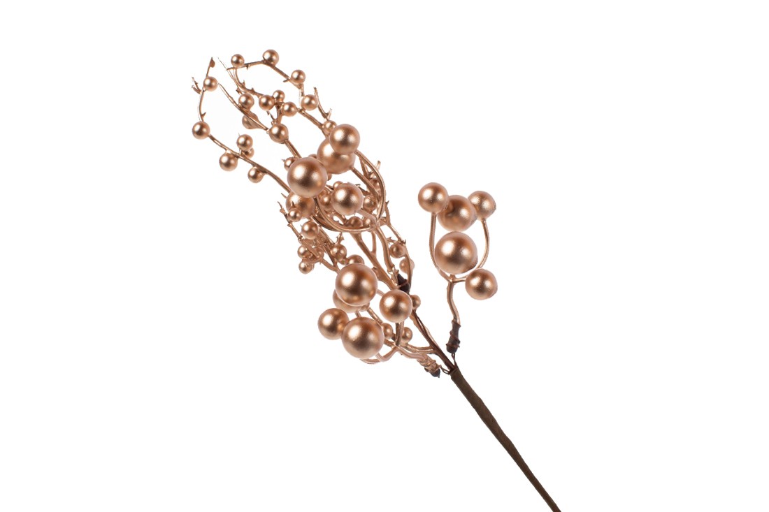 Декоративна гілка із золотими перламутровими ягодами, 25см