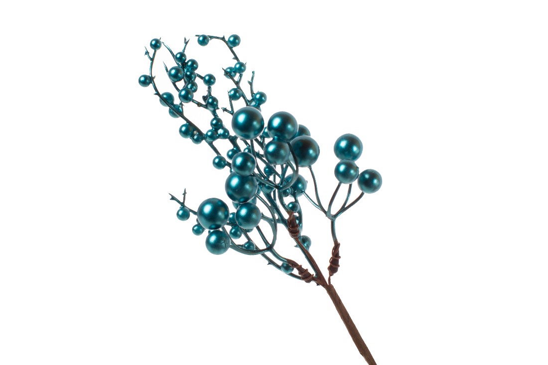 Декоративна гілка з блакитними перламутровими ягодами, 25см
