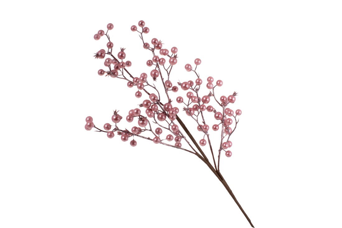 Декоративна гілка з рожевих перламутрових ягід, 58см