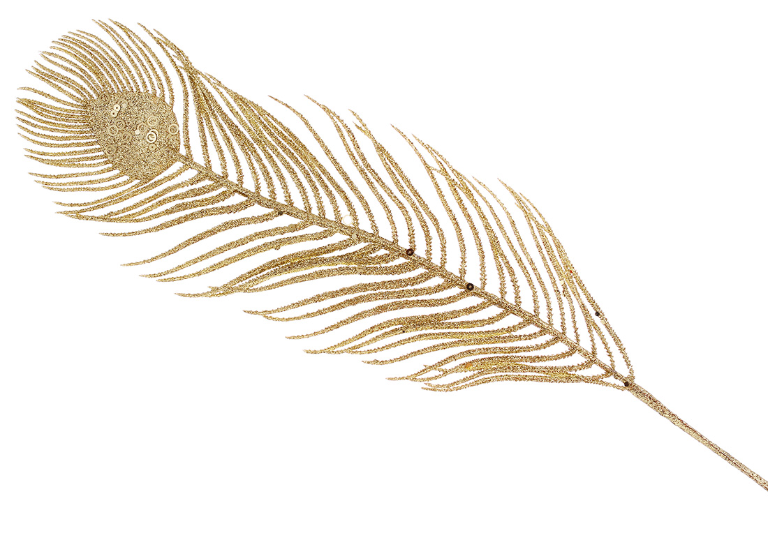 Декоративна гілка Перо Павича 69см, колір - золотий гліттер