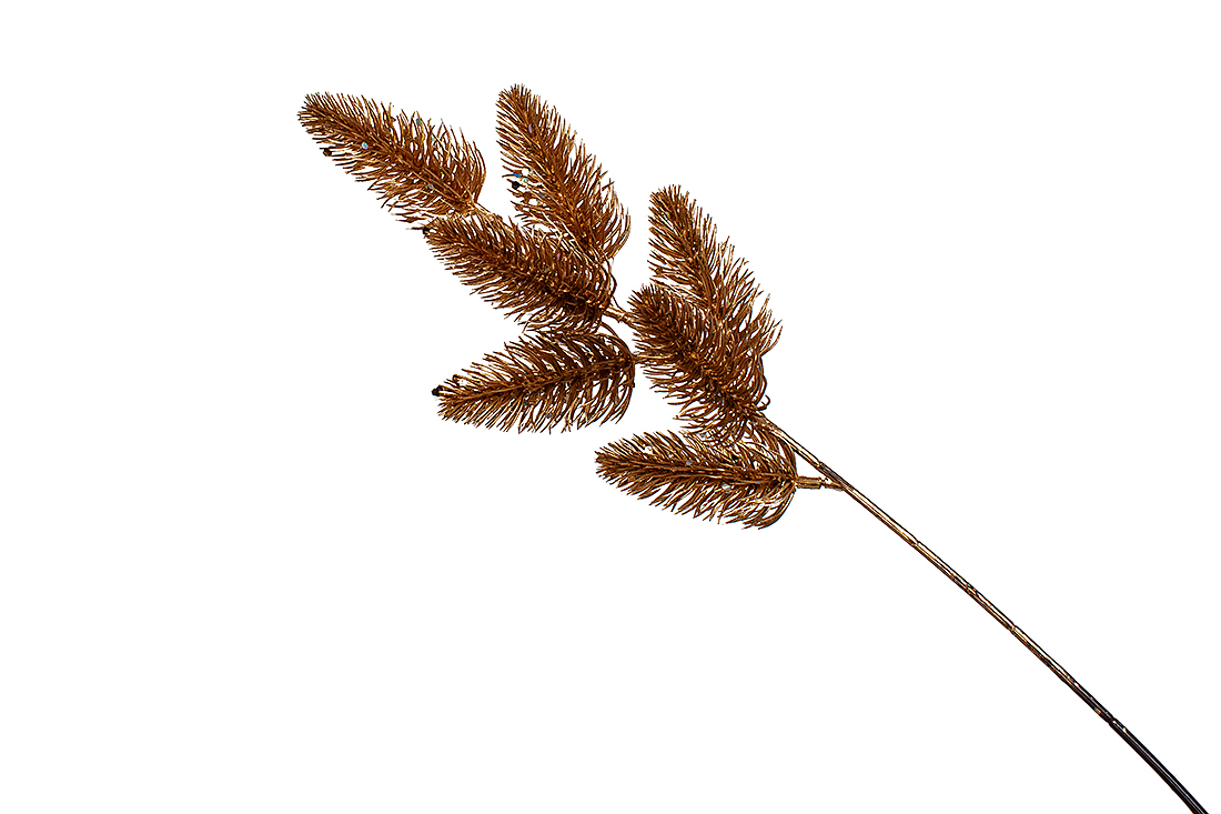 Декоративна гілка хвої 44см, колір - матове золото.