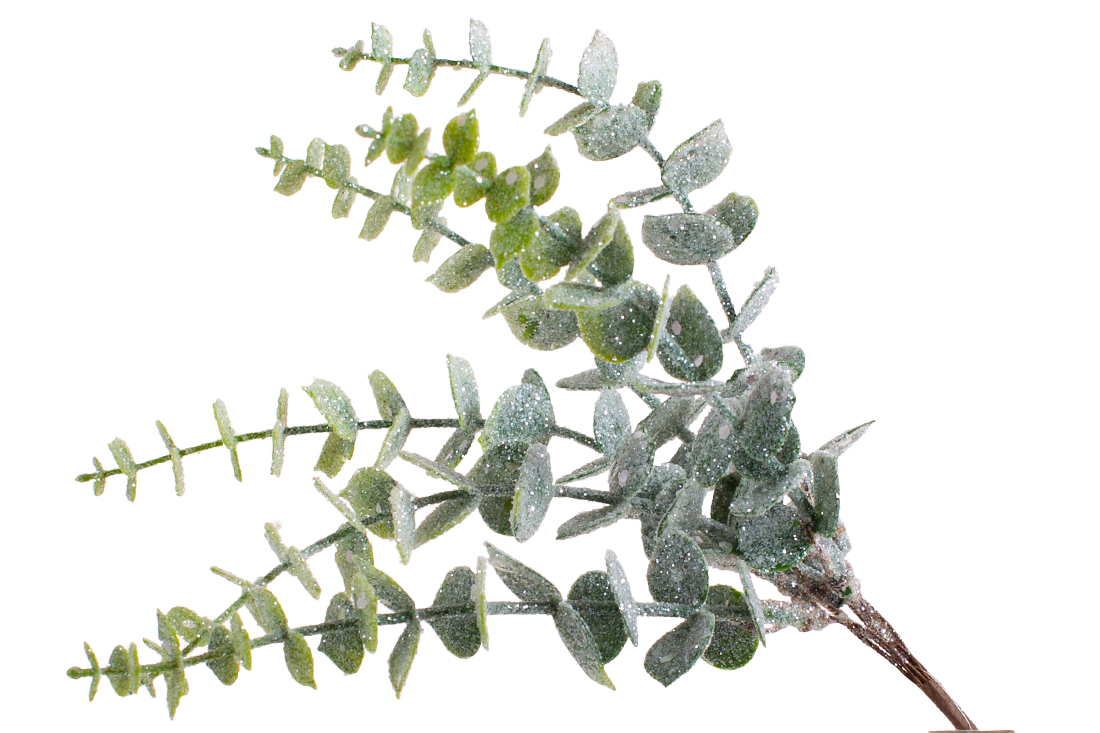 Декоративна гілка в інеї 25см, колір - зелений