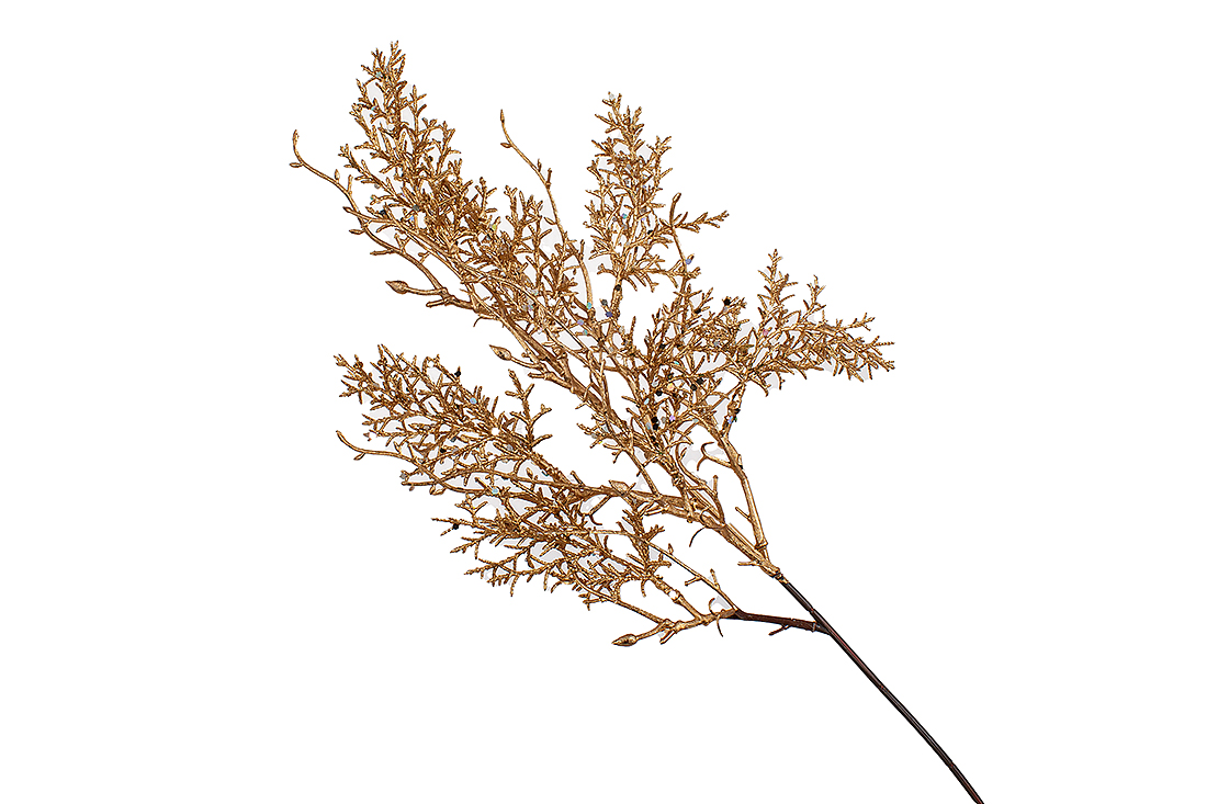 Декоративна гілка 52см, колір - матове золото з великим гліттером.