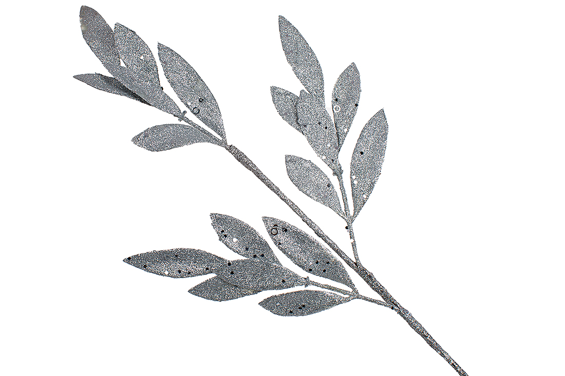 Декоративна гілка 70см, колір - срібний гліттер