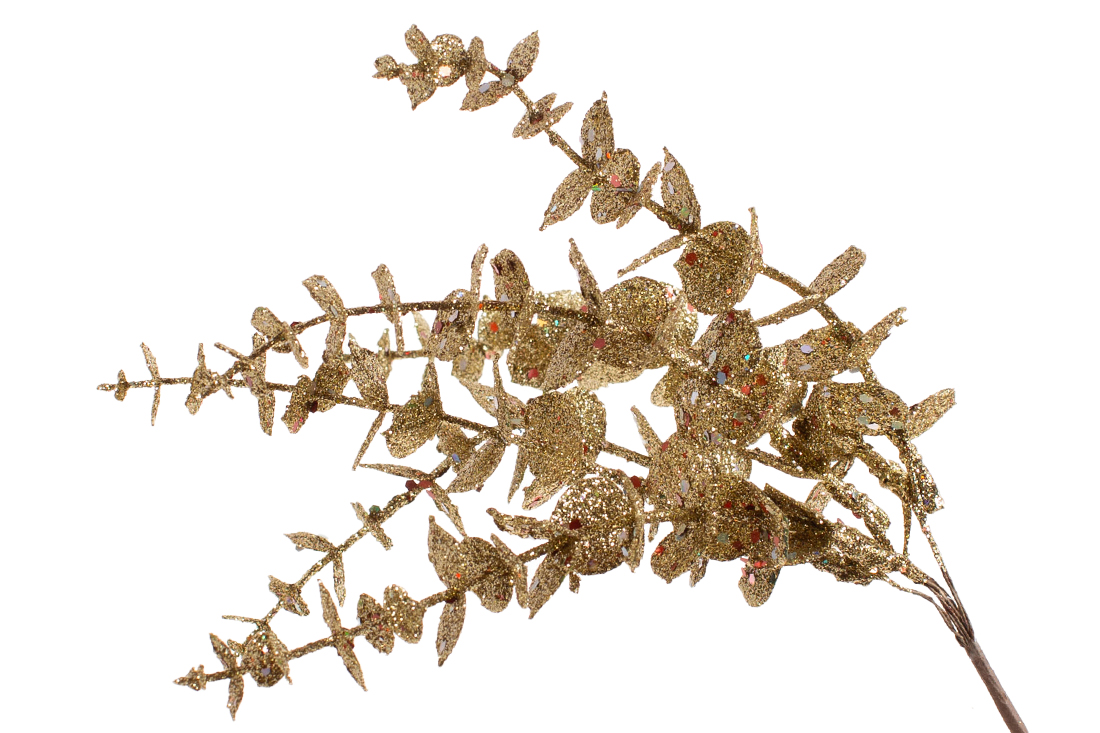 Декоративна гілка в гліттері 25см, колір - золото