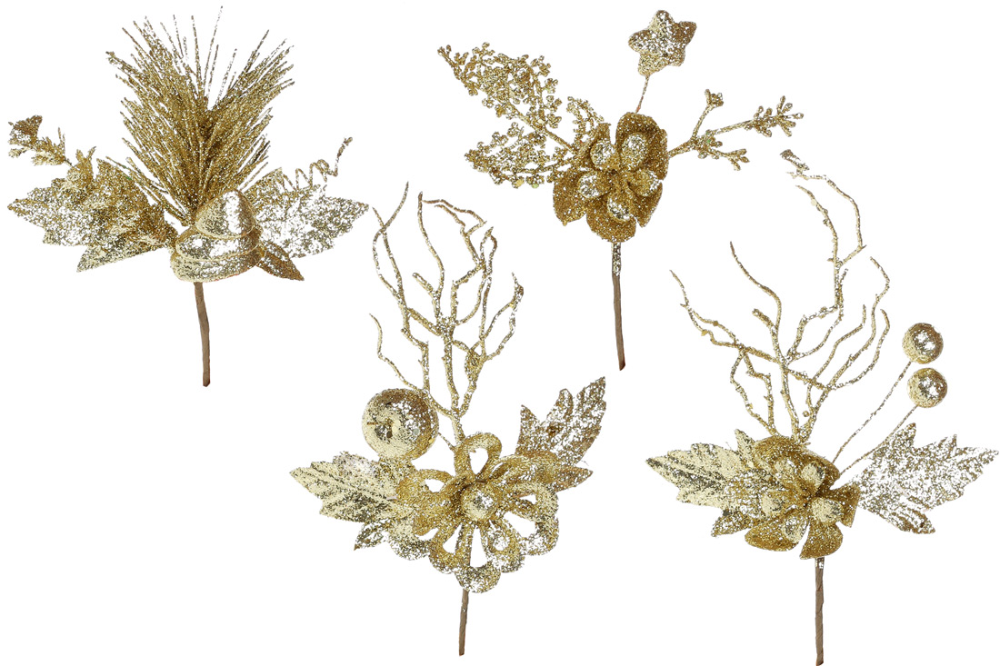 Декоративний букетик, 11см, колір - золотий гліттер, 4 дизайни