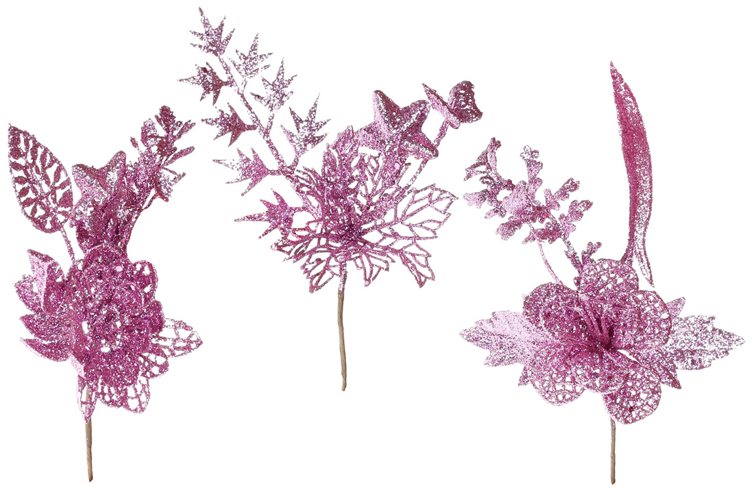 Декоративний букетик, 20см, колір - рожевий гліттер, 3 дизайни