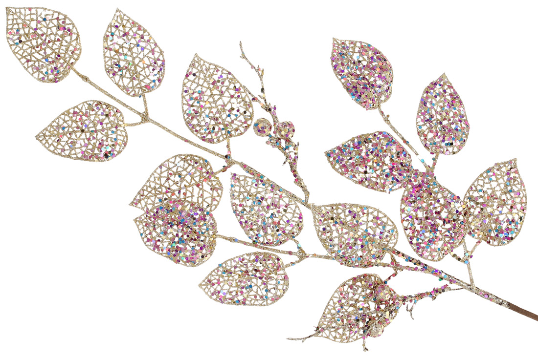 Декоративна гілка 75см, колір - золото з фіолетово-синіми блискітками