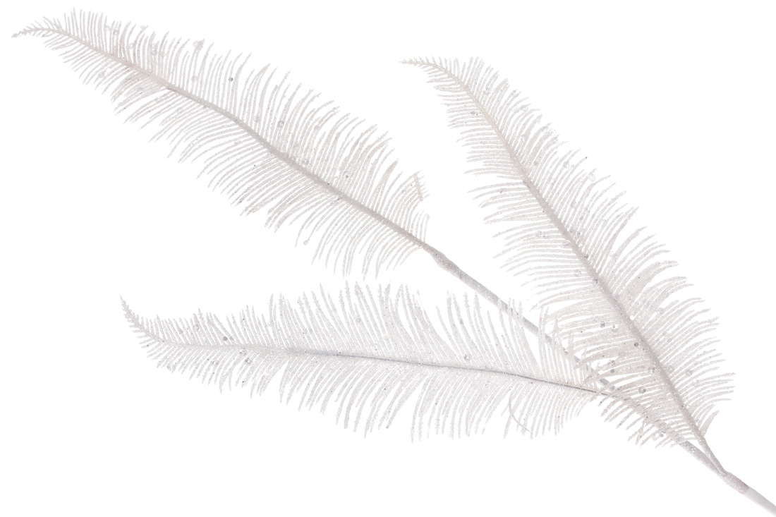Декоративна гілка Папороть на 3 листи 78см, колір - білий