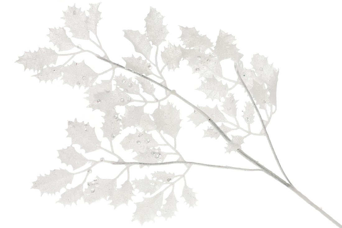 Декоративна гілка 67см, колір - білий гліттер