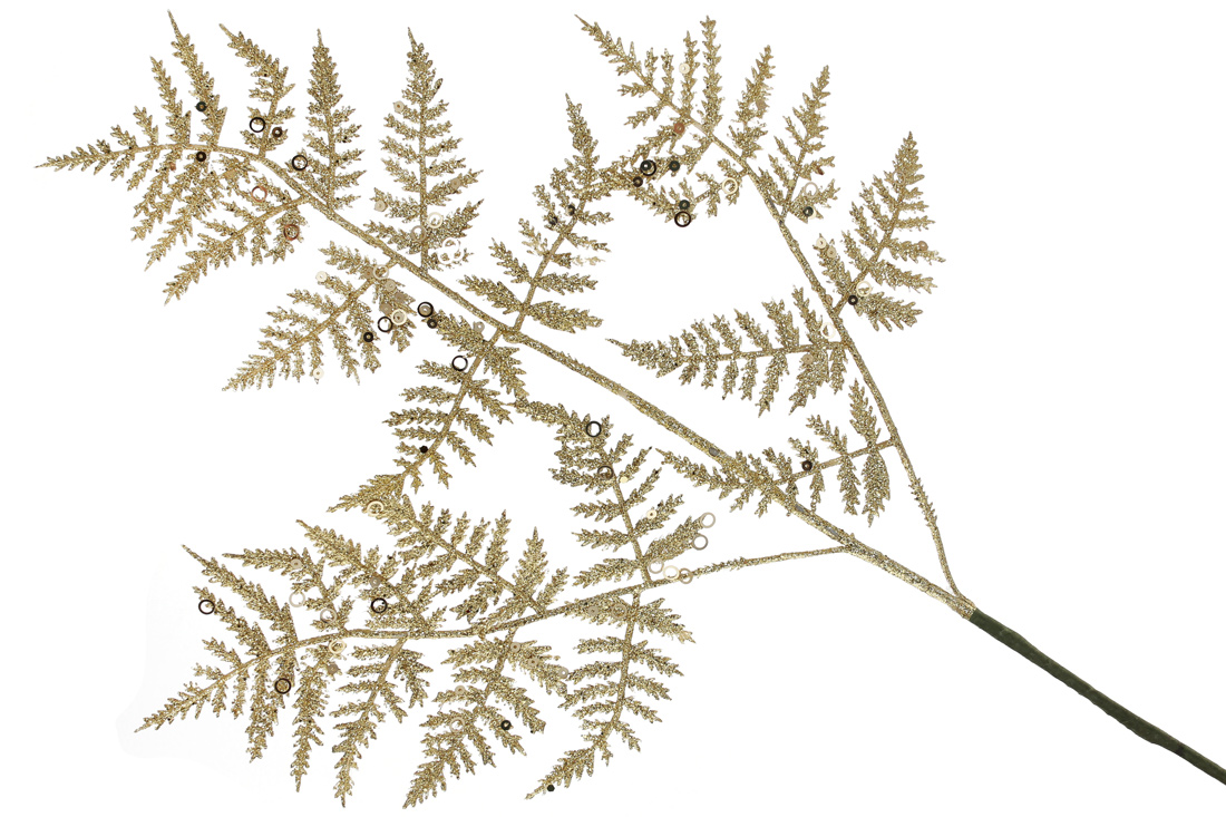 Декоративна гілка Папороті 66см, колір - золотий гліттер