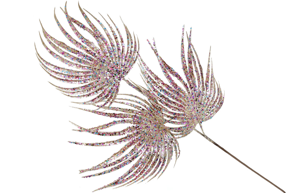 Декоративна пальмова гілка, 70см, колір - золотий та фіолетово-сині блискітки