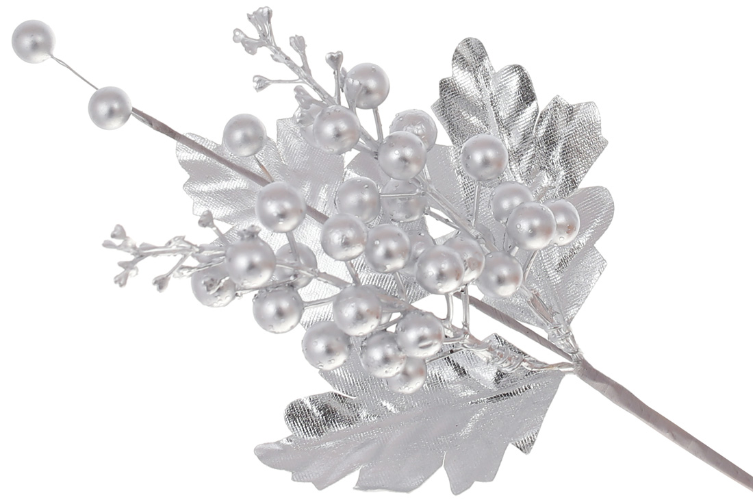 Декоративна гілка з ягодами 29см, колір - матове срібло