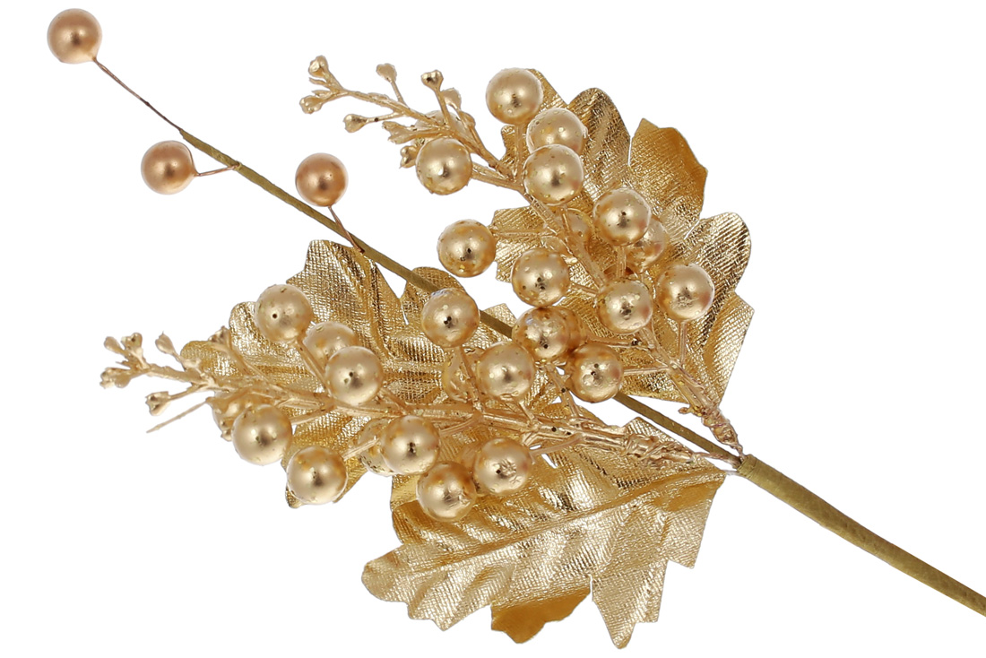 Декоративна гілка з ягодами 29см, колір - матове золото