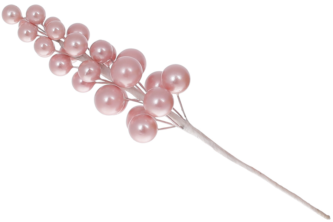 Декоративна гілка Виноград 19см, колір - світло-рожевий перламутр