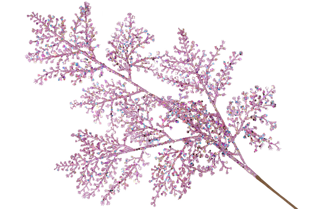 Декоративна гілка Корал 75см, колір - бузковий гліттер