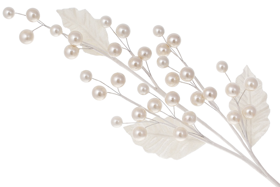 Декоративна гілка із перлинними ягодами 58см, колір - білий перламутр