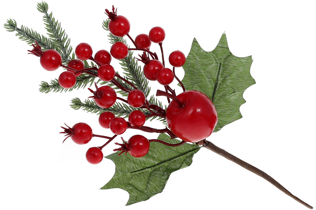 Декоративна гілка з хвої та червоних ягід, 26см