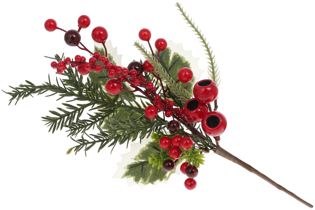 Декоративна гілка з хвої та червоно-бордових ягід, 33см