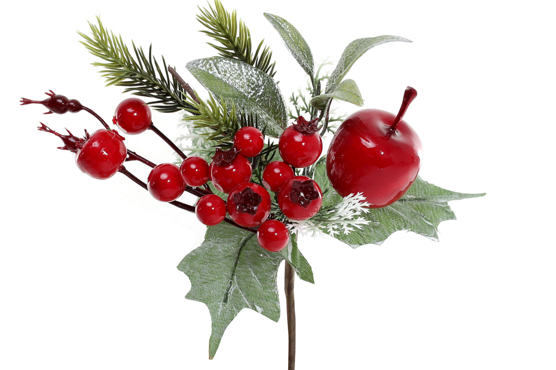 Гілка з червоних ягід, листя та хвої, 21см