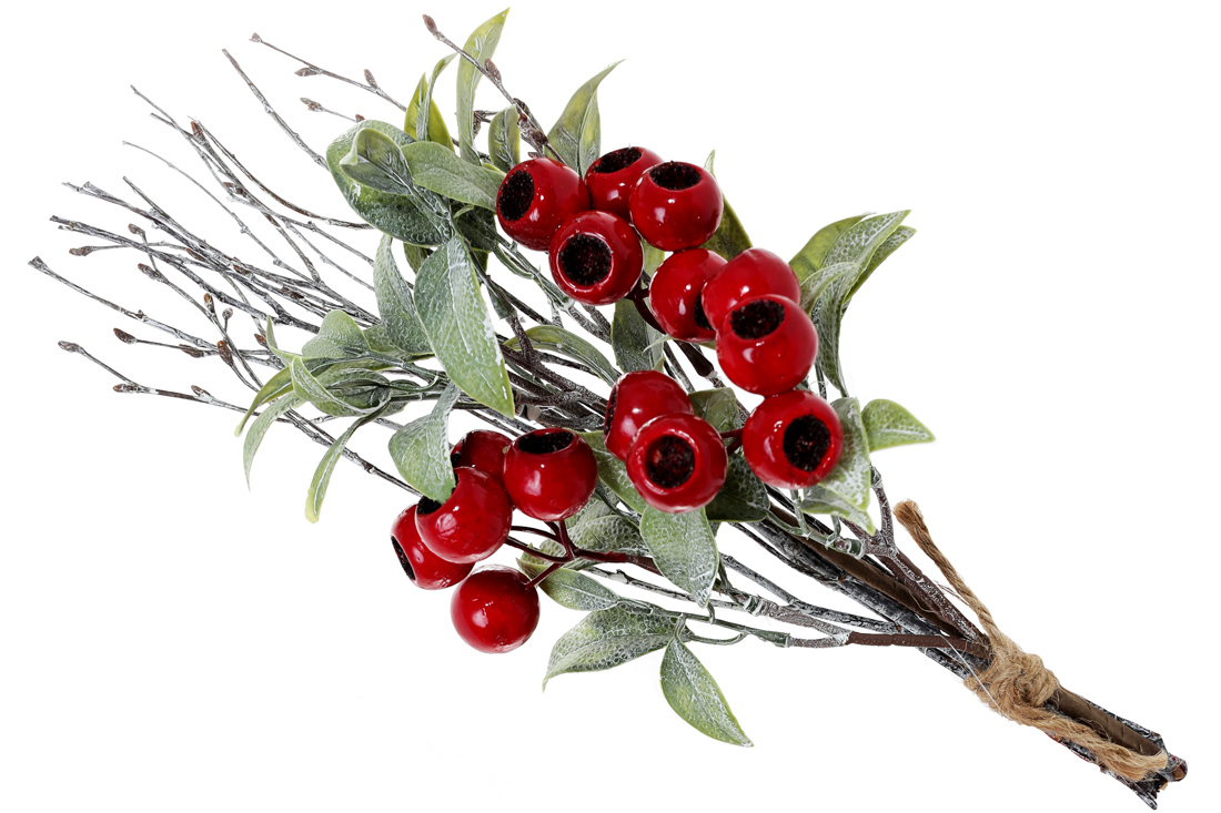 Пучок з гілочок, зеленого листя та червоних ягід, 35см