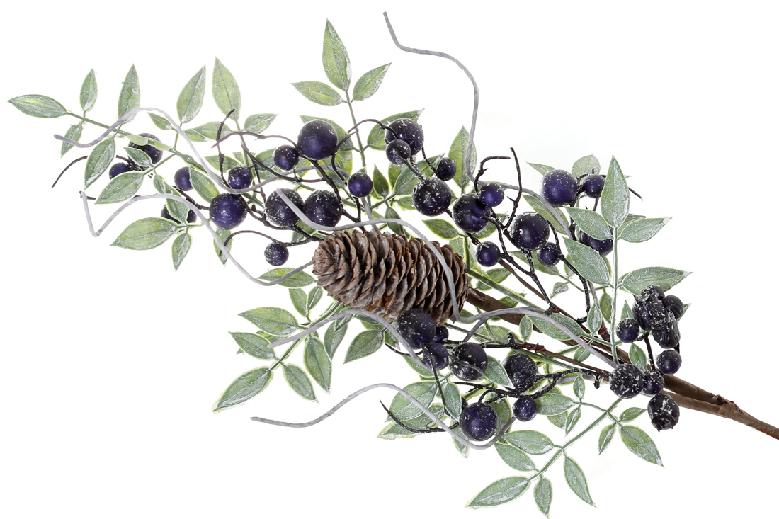 Декоративна гілка з листя з ягодами лохини, 64см