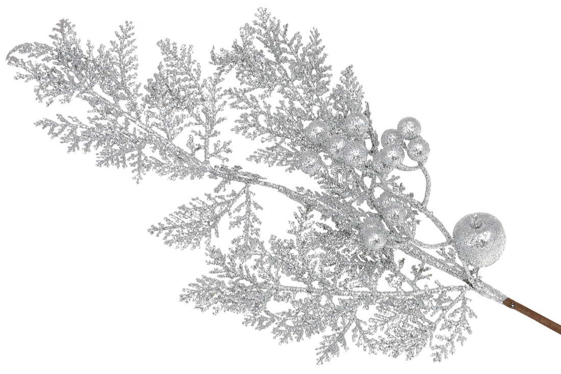 Декоративна гілка з ягодами 74см, колір - срібло