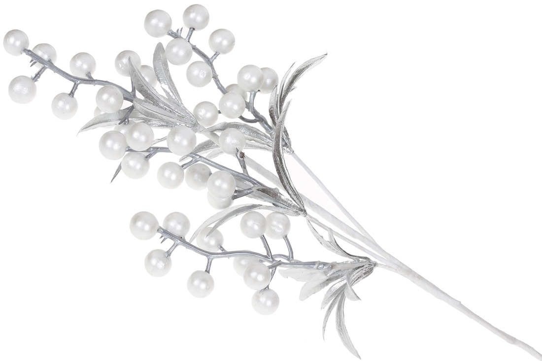 Декоративна гілка з ягодами 40см, колір - білий перламутр