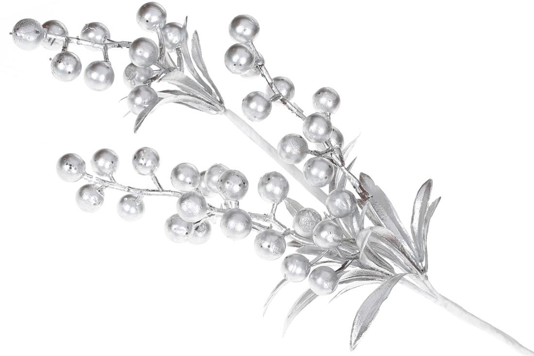 Декоративна гілка з ягодами 40см, колір - срібло
