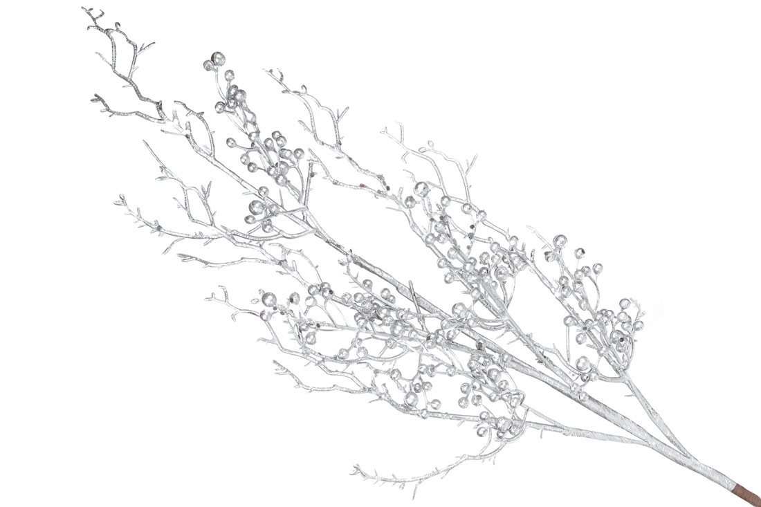 Декоративна гілка з ягодами 78см, колір - срібло