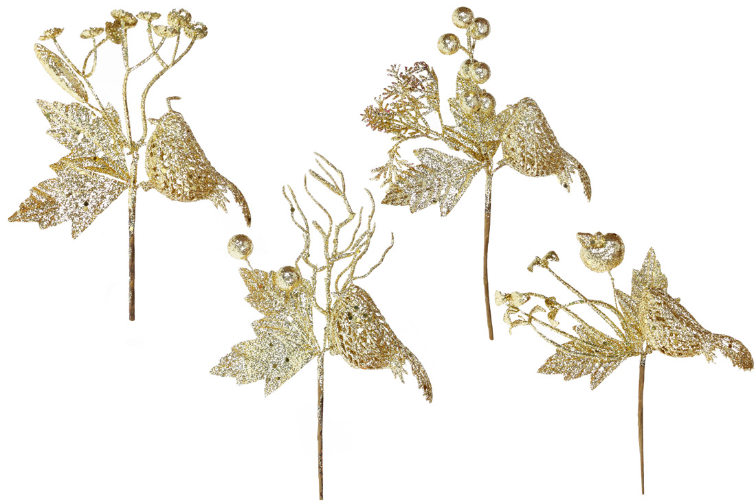 Декоротивний букетик, 20см, колір - золото гліттер, 4 дизайни