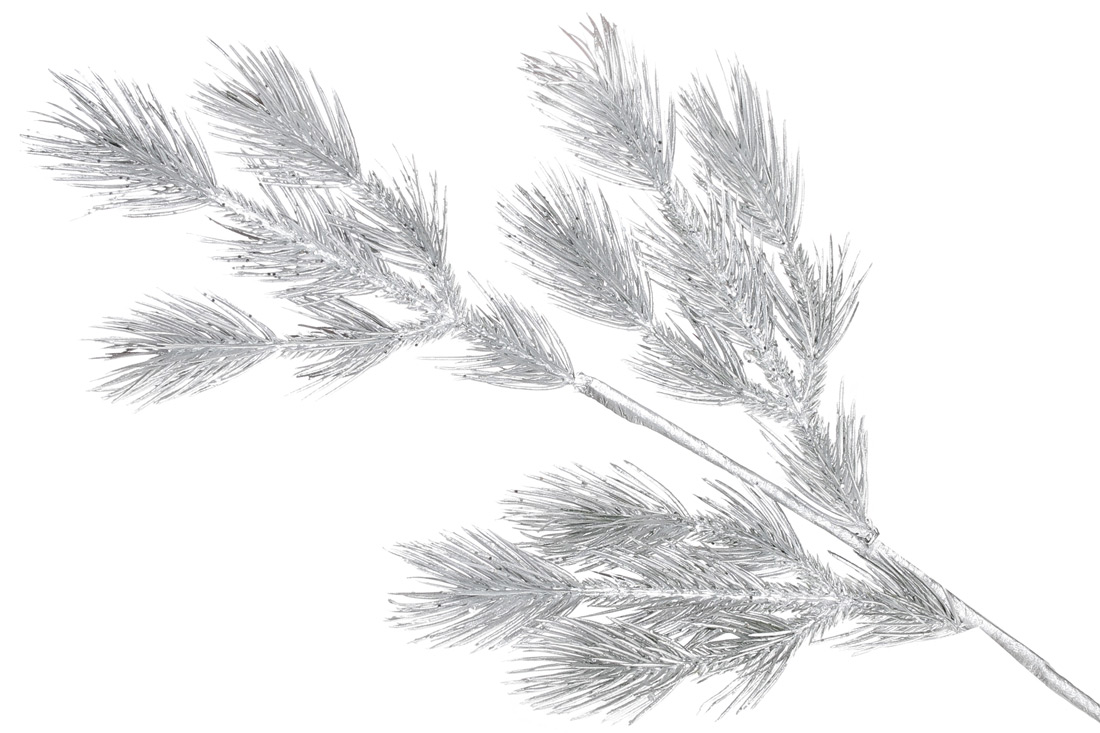 Декоративна гілка хвої 60см, колір - срібло