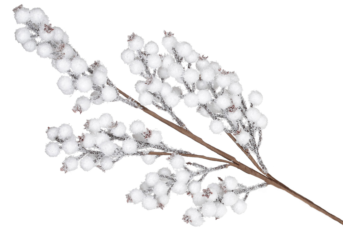 Декоративна гілка з білими засніженими ягодами, 63см