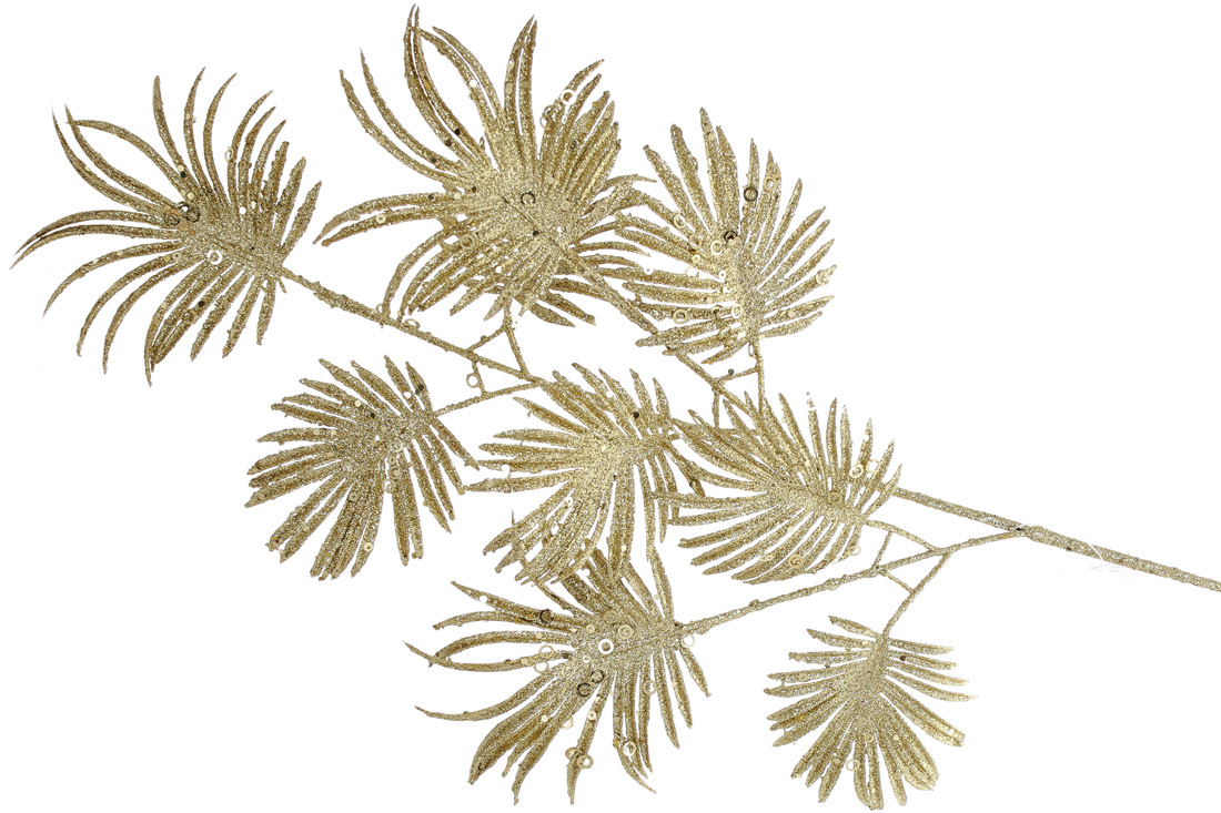 Декоративна гілка Пальма (9 листьев) 70см, колір - золото
