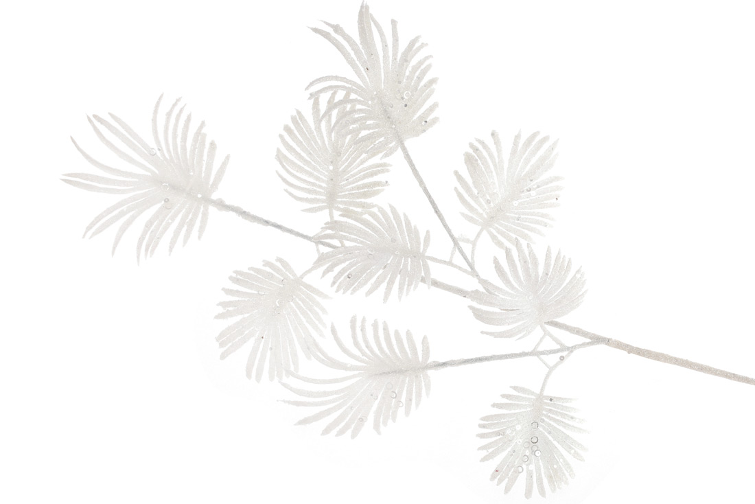Декоративна гілка Пальма (9 листьев) 70см, колір - білий гліттер