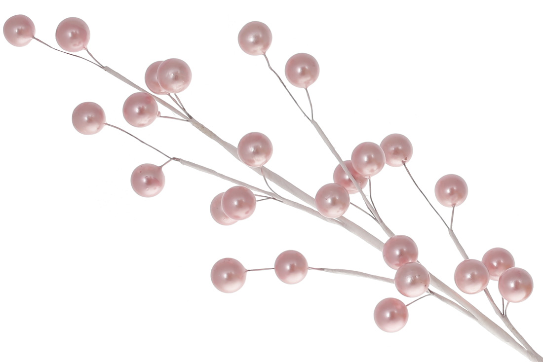 Декоративна гілка з ягодами 43см, колір - світло-рожевий перламутр
