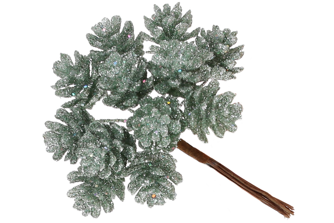 Декоративні міні-шишки 12шт у пучку, 12см, колір - евкаліпт