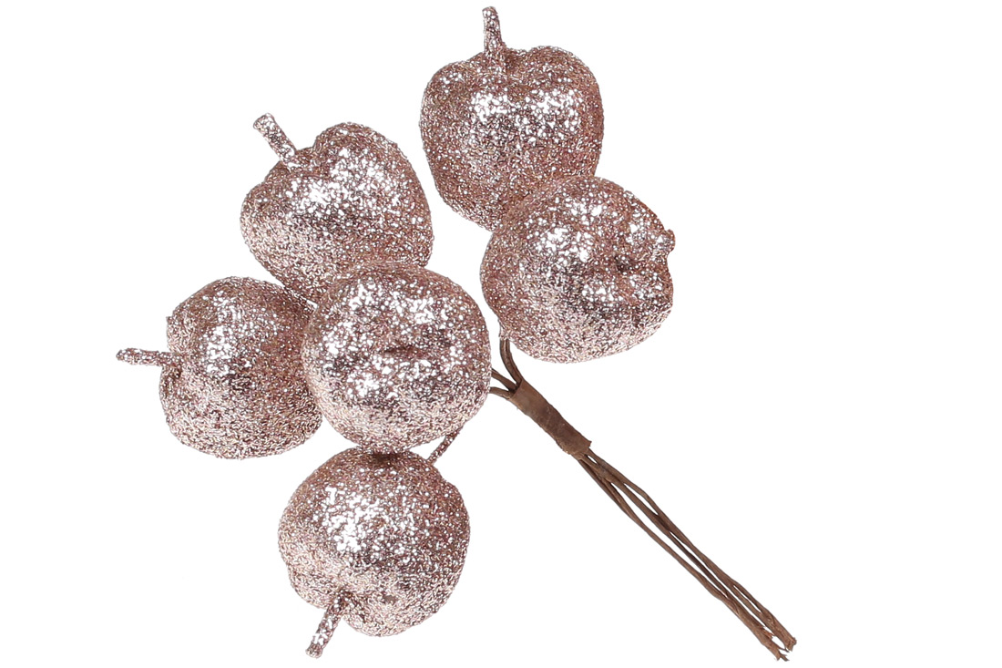 Декоративний букетик яблук 6шт, 12см, колір - персик