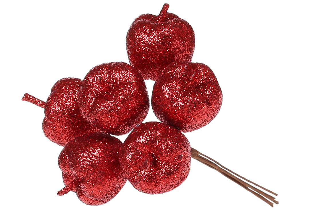 Декоративний букетик яблук 6шт, 12см, колір - червоний