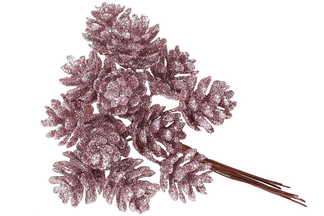 Декоративні міні-шишки 12шт в пучку, 12см, колір - рожевий