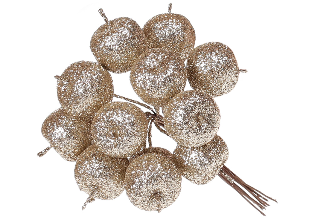 Декоративний букетик яблук 12шт, 11см, колір - шампань