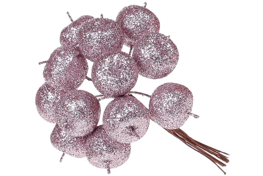 Декоративний букетик яблук 12шт, 11см, колір - рожевий