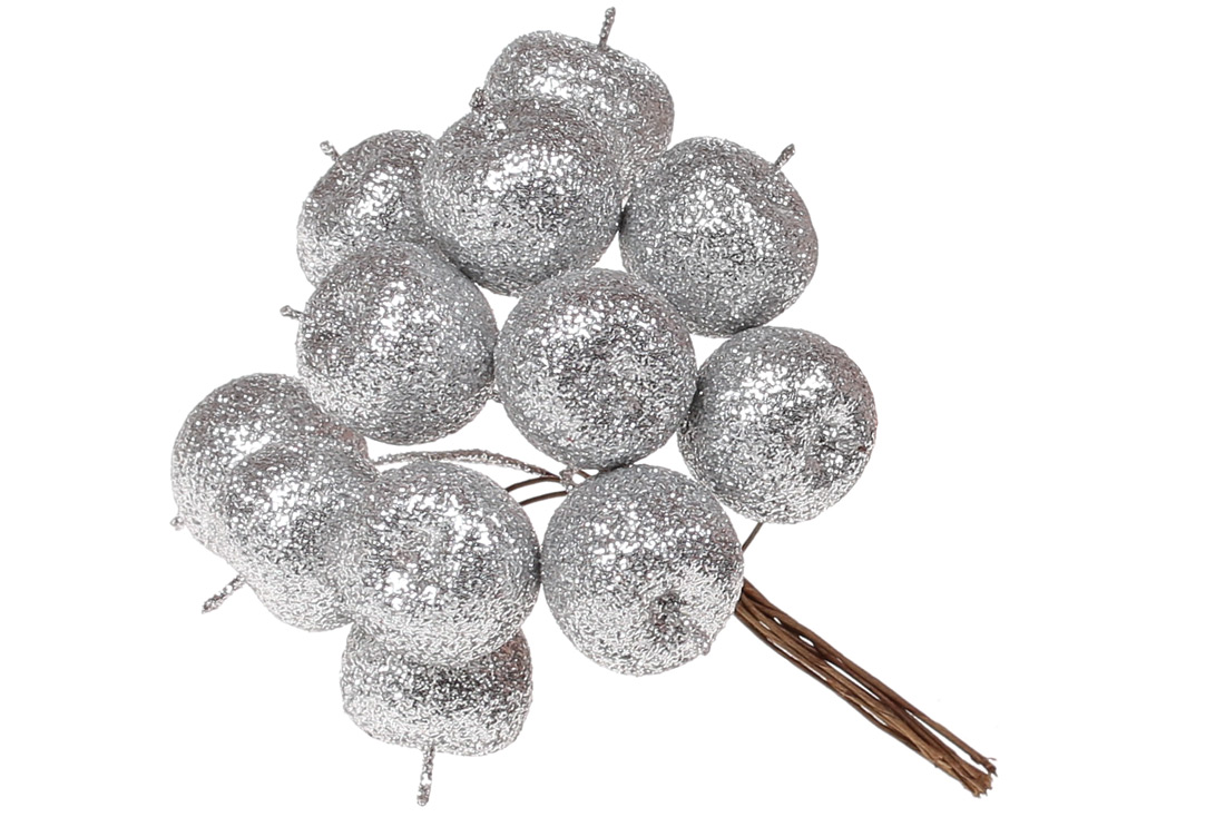 Декоративний букетик яблук 12шт, 11см, колір - срібло