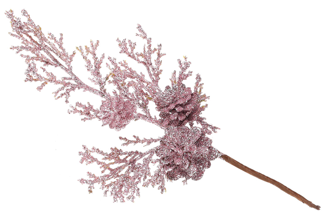 Декоративна гілка з шишками 20см, колір - рожевий