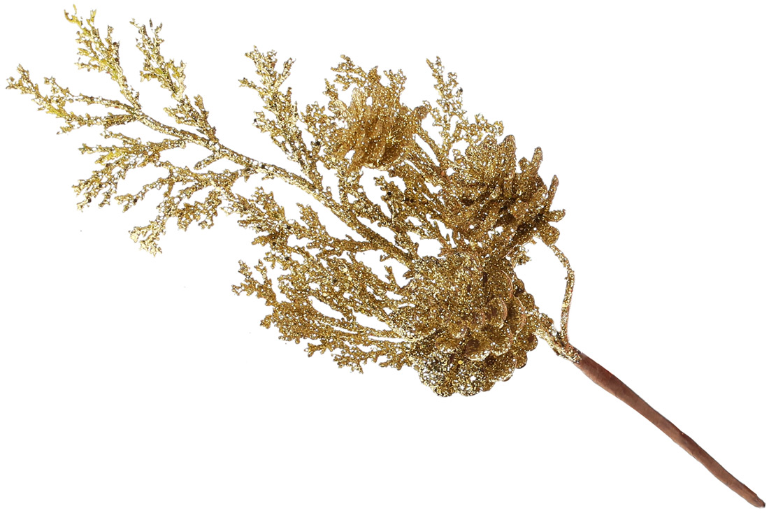 Декоративна гілка з шишками 20см, колір - золото