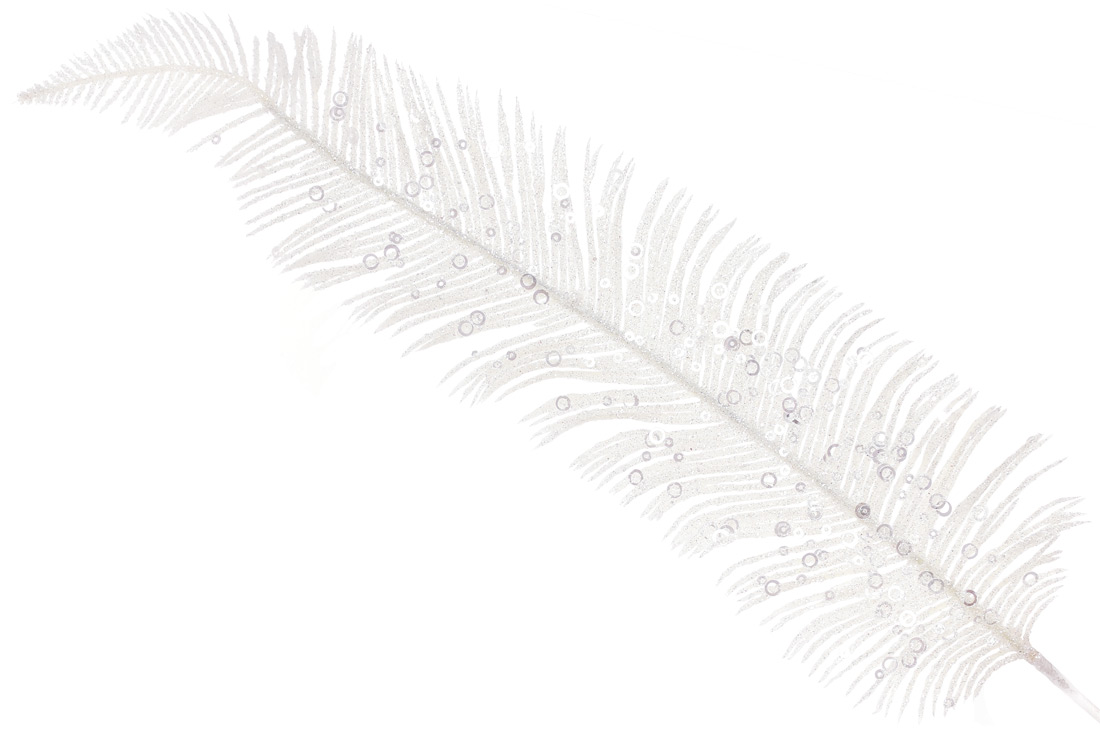 Декоративна гілка Перо з паєтками 82см, колір - білий