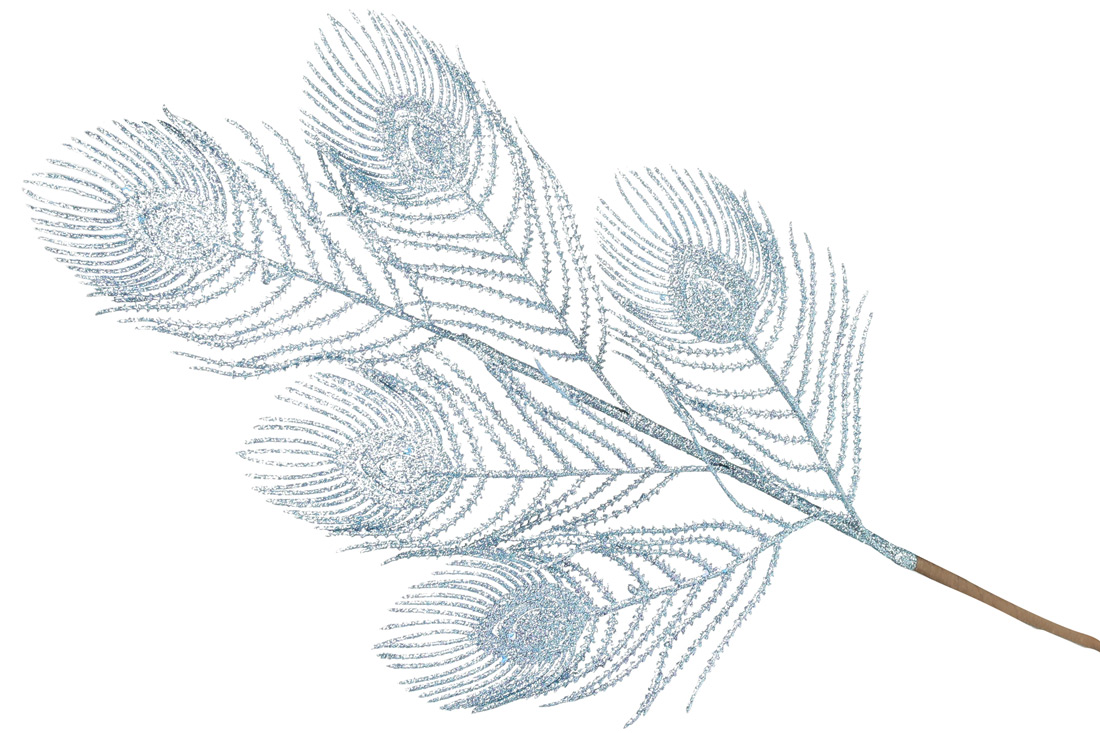 Декоративна гілка Перо Павича(5 шт) 69см, колір - ніжно-блакитний